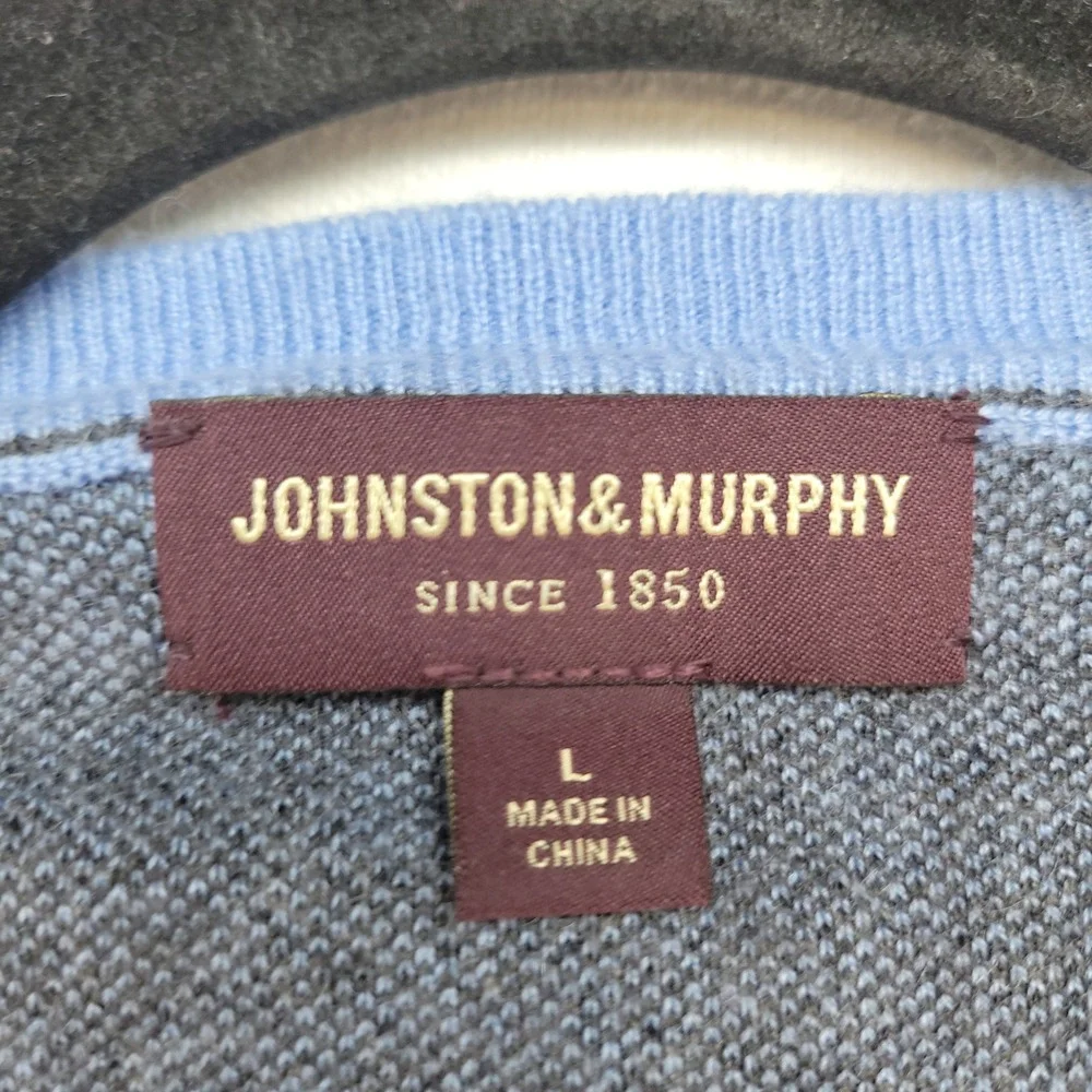 Johnston & Murphy Sweater Mens Large Blue V-Neck Silk Alpaca Blend Lightweight